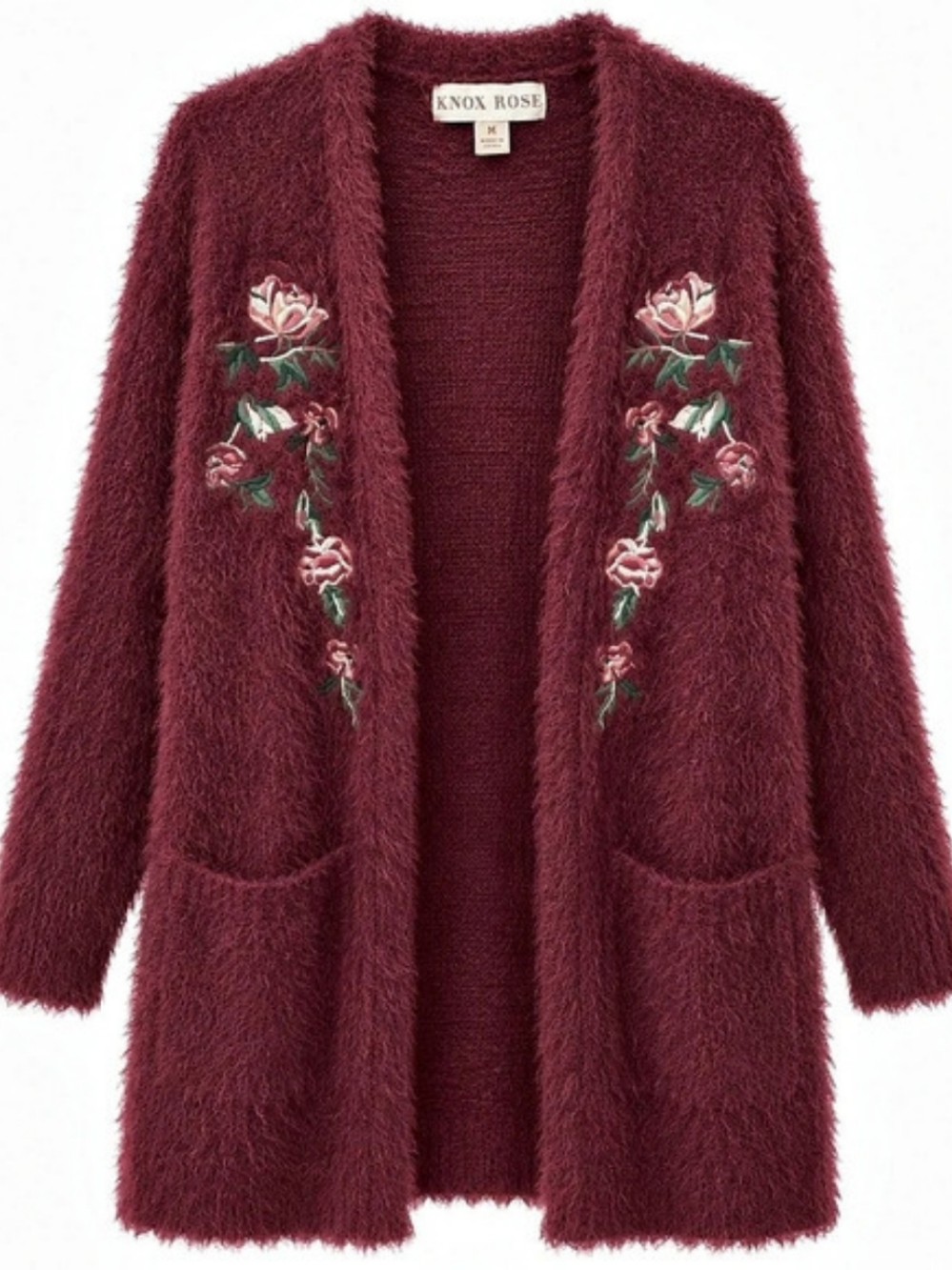 Knox Rose Embroidered Cardigan in Burgundy Size Small Like New